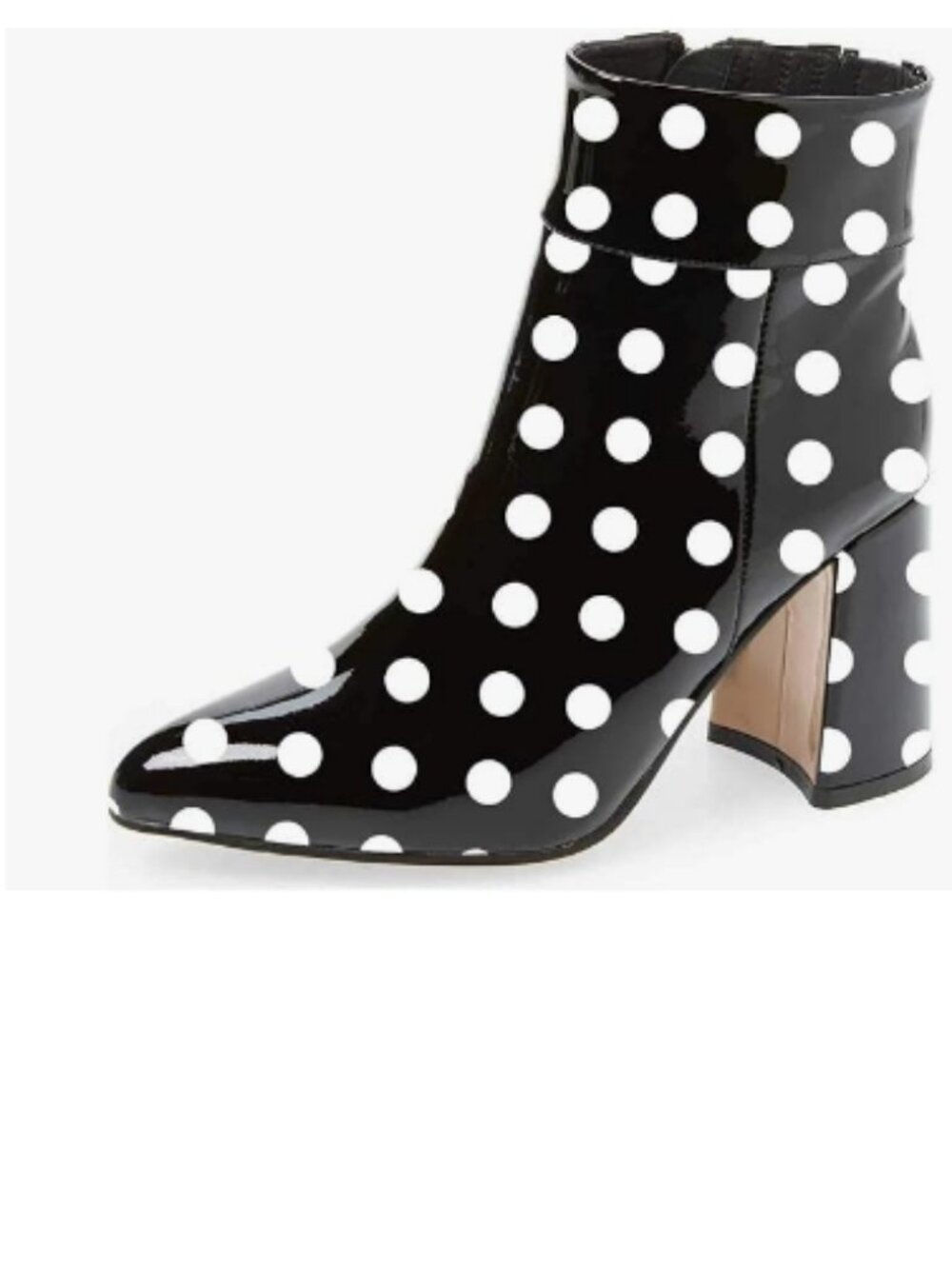 FSJ Black Polka Dots Pointed Toe Block High Heel Ankle Boots Glossy Dress Bootie